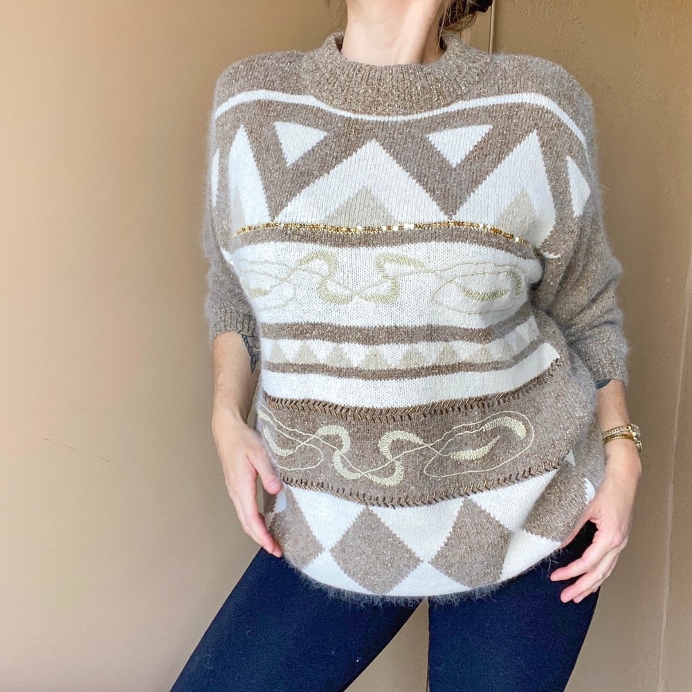 VTG 80s Principles beige /tan color block sweater